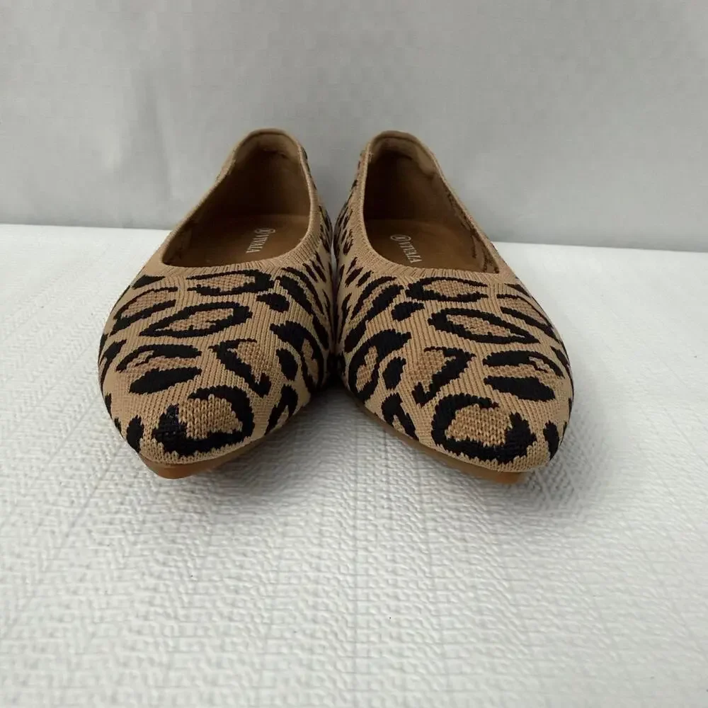 Vivaia Aria Pointed Toe Ballet Flats Women’s Size 8 Dark Leopard Brown Knit 39